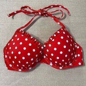 Shade & Shore Red Bikini Top with White Dots